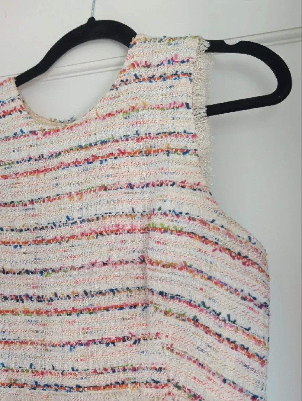 J. Crew Cream Tweed Midi Dress with Multicolor Stripes